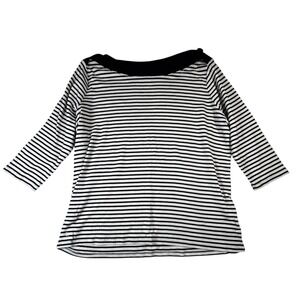 Lauren Ralph Lauren Womens Top 2X Black‎ White Striped 3/4 Sleeve Cotton